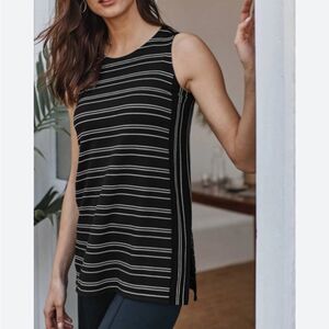 J. Jill Wearever Collection Black & Cream Striped Layering Tank Top Size Medium